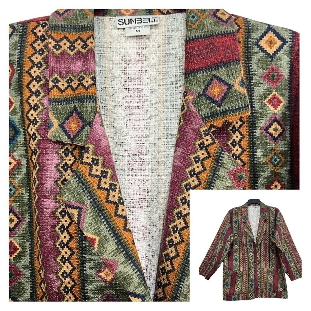 Vintage Southwestern Jacket Oversized Blazer Western Cowgirl Tribal Aztec‎ Print